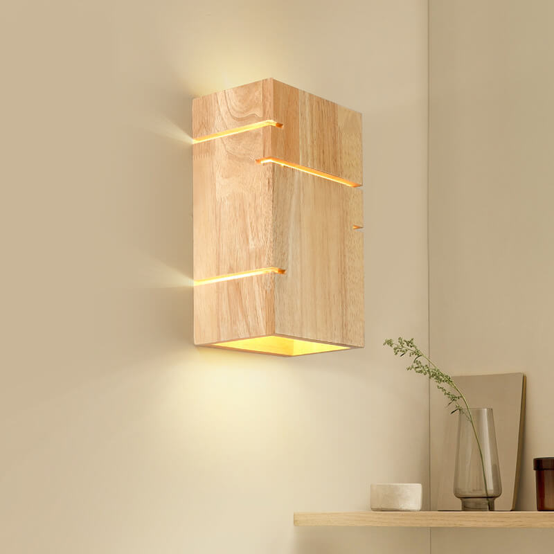 Japanese Minimalist Wooden Square Sconce