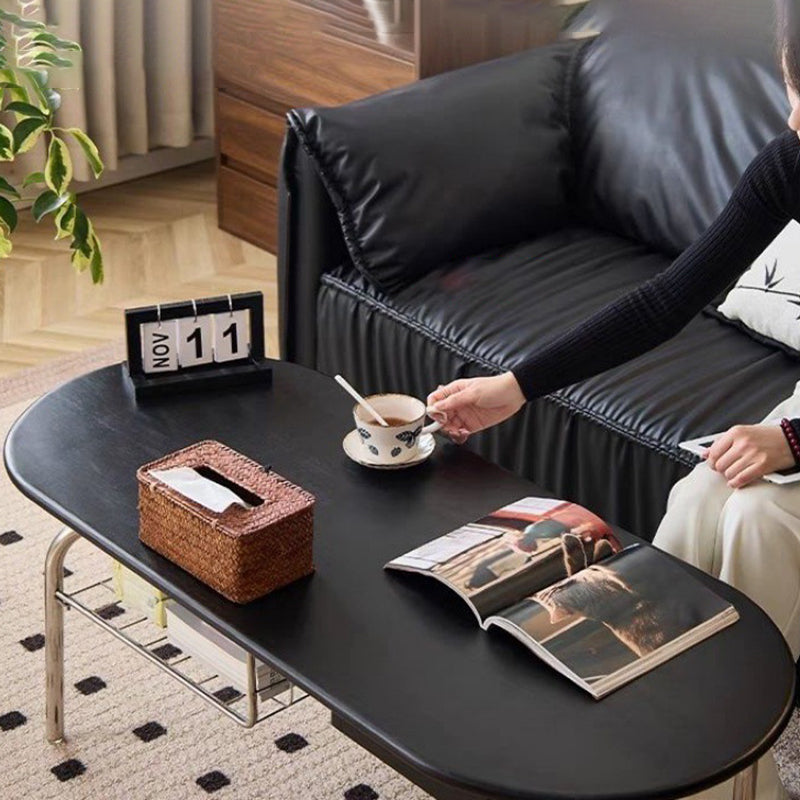 Minimalist Oval Glass Wood Coffee Table — Brown