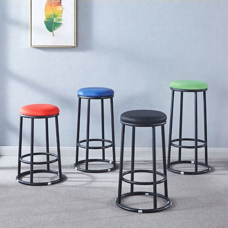 Modern Leather Steel Cotton Round Bar Stool — Red