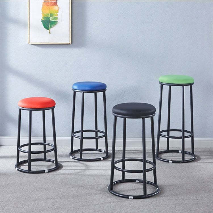 Modern Leather Steel Cotton Round Bar Stool — Red