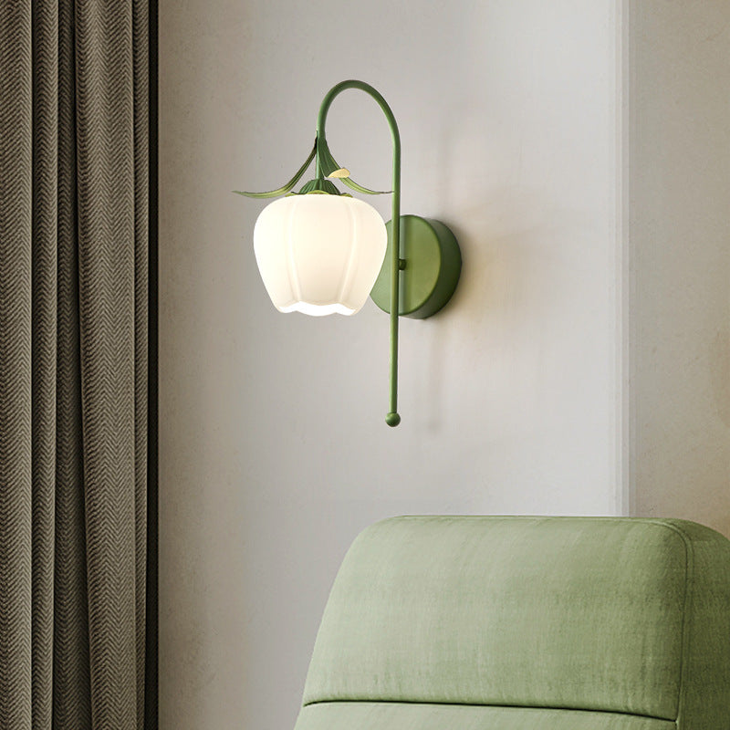 Nordic Vintage Floral Pumpkin Cream Glass Sconce