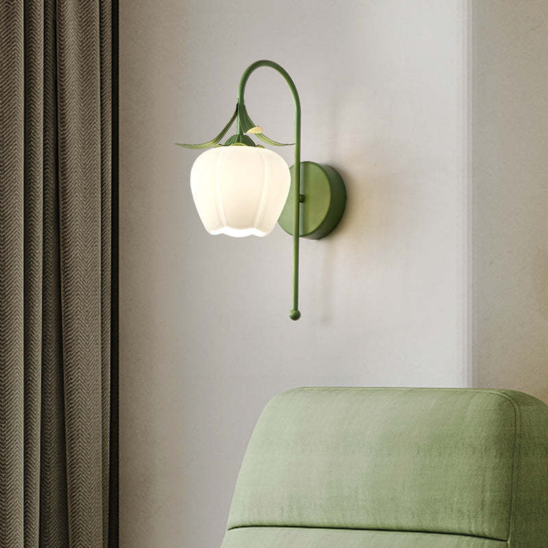 Nordic Vintage Floral Pumpkin Cream Glass Sconce
