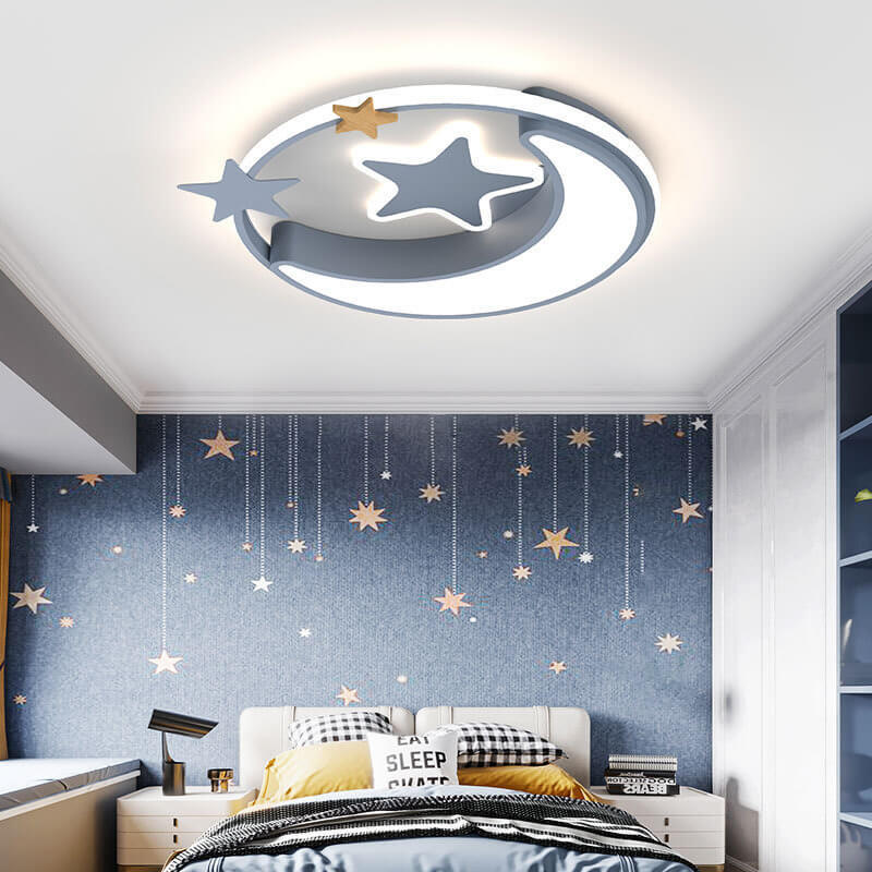 Star Moon Round LED Kids Flush Mount Light