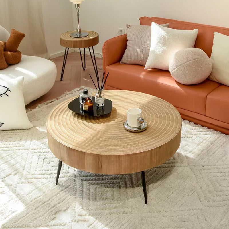 Minimalist Round Annual Wood Steel Coffee Table