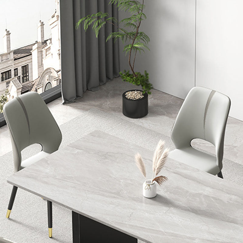 Modern Leather Steel Cushion Dining Chair — Black Legs / White