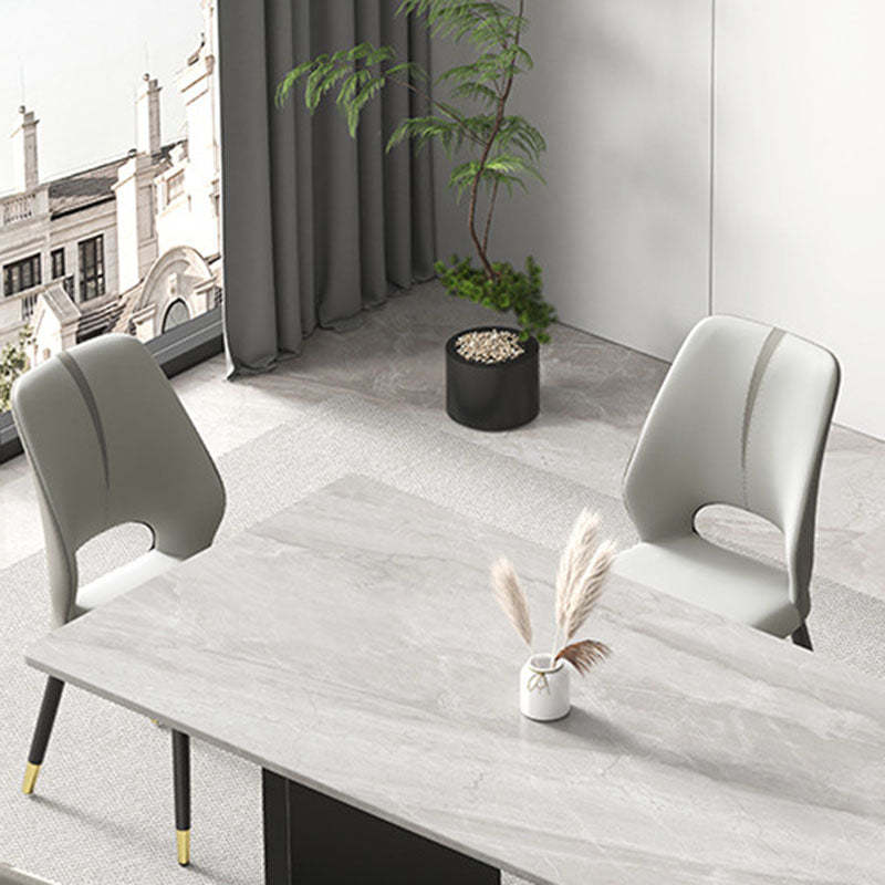 Modern Leather Steel Cushion Dining Chair — Black Legs / White
