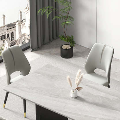 Modern Leather Steel Cushion Dining Chair — Black Legs / White