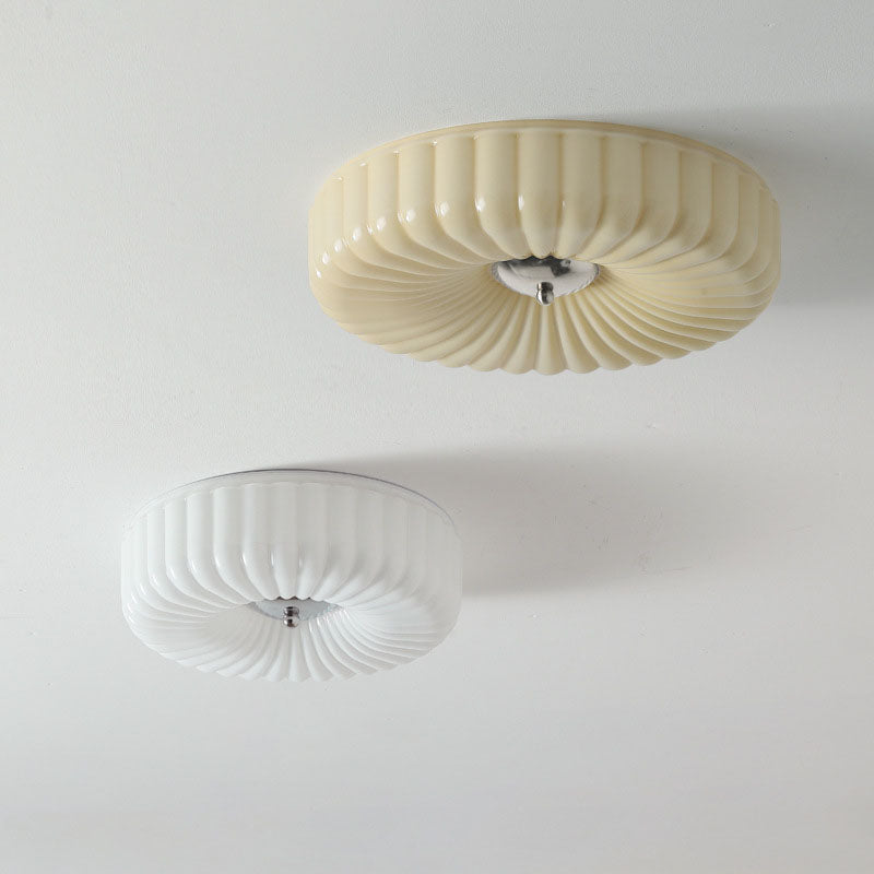 Lighom nordic round striped yellow flush mount lighting — 3.94" H x 11.81" Dia / Warm White (3000K) / White