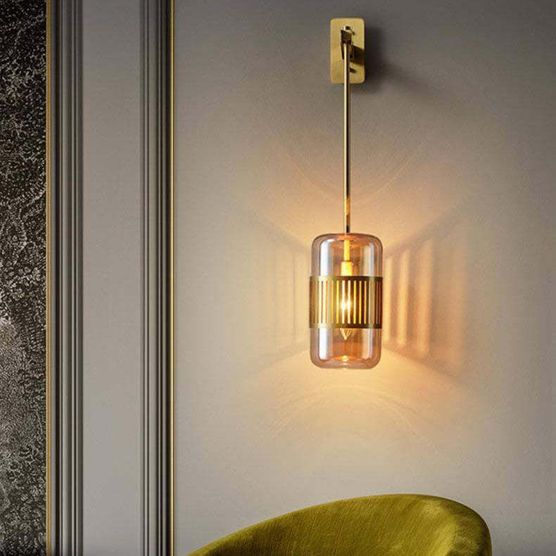 Vintage Brass Cylindrical Glass Wall Sconce — Dark Green / 110V-120V For US/CA