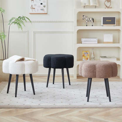 Minimalist Cloud Lambswool Steel Vanity Stool — Gray