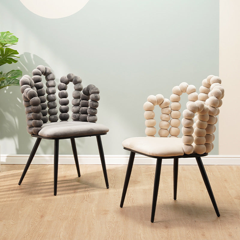 Contemporary Velvet Bead String Trapezoidal Vanity Stool — Black