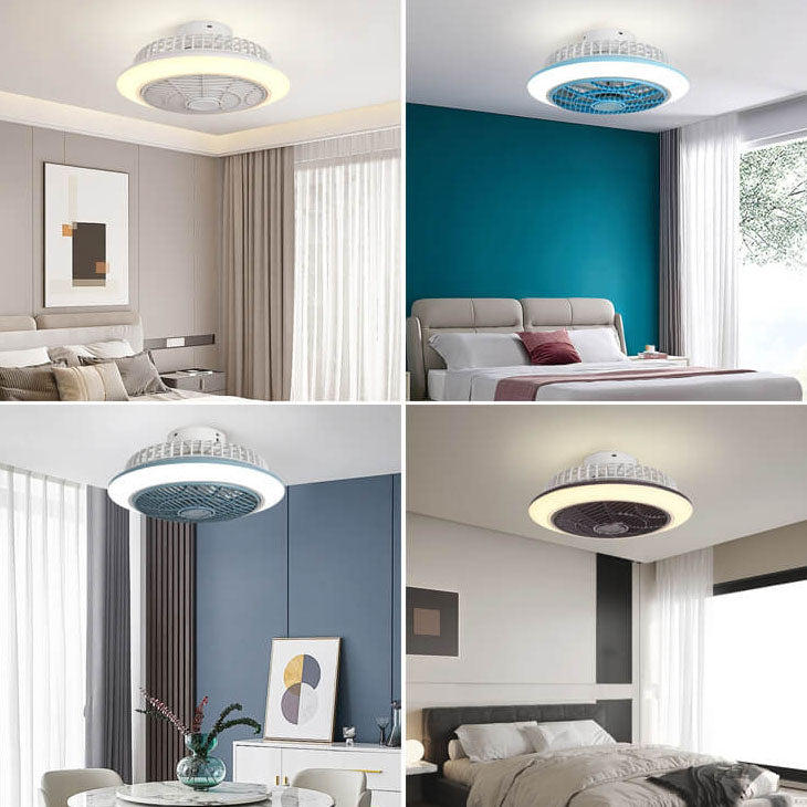 Minimalist Round Cage Iron Acrylic LED Flush Mount Fan Light