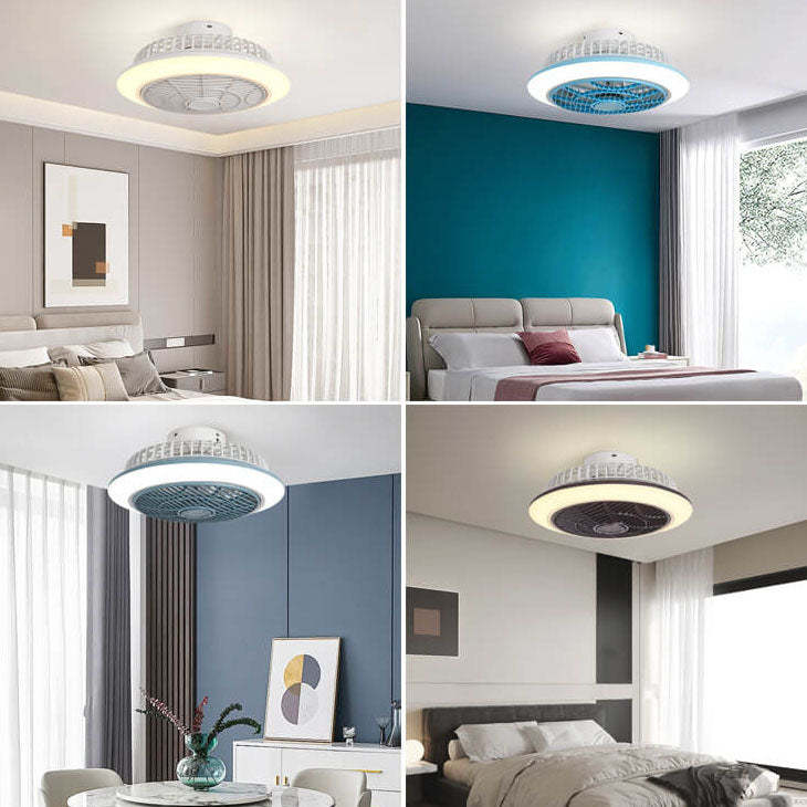 Minimalist Round Cage Iron Acrylic LED Flush Mount Fan Light
