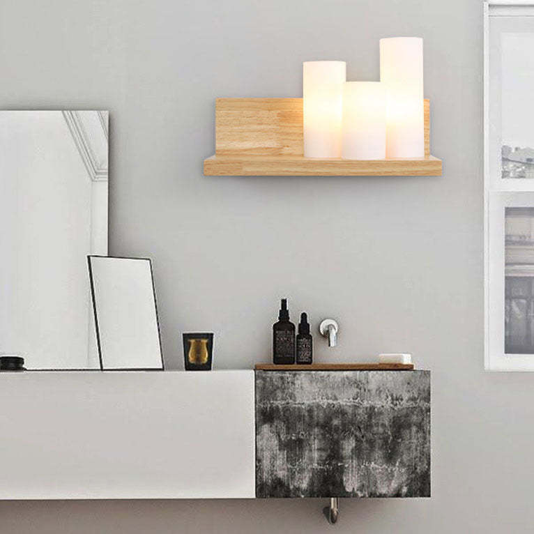 Japanese Minimalist Wooden Glass Cylinder Sconce