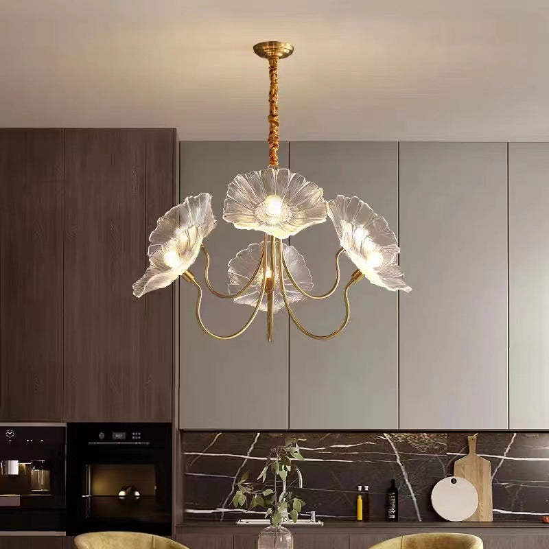 Lighom art deco leaf gold chandeliers — Transparent / 3-Light / 220V-240V (UK/AU