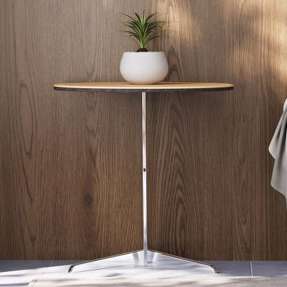 Minimalist Round Leather Steel End Table