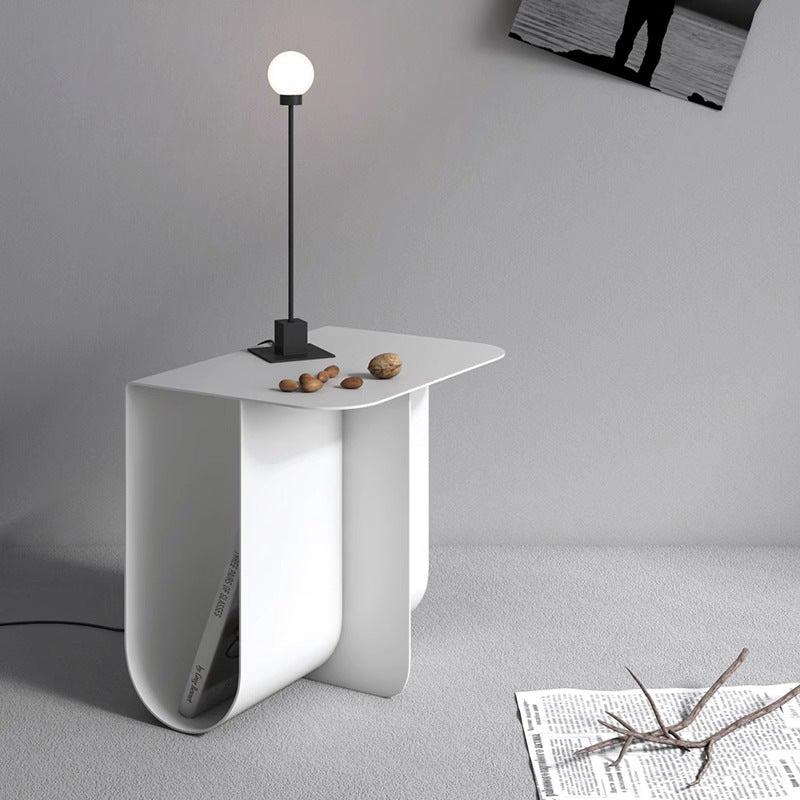 Minimalist Iron T-Shape Rectangular End Table 1-Storage — Iron / Round / Black