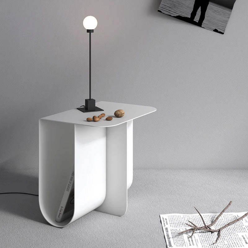 Minimalist Iron T-Shape Rectangular End Table 1-Storage — Iron / Round / Black