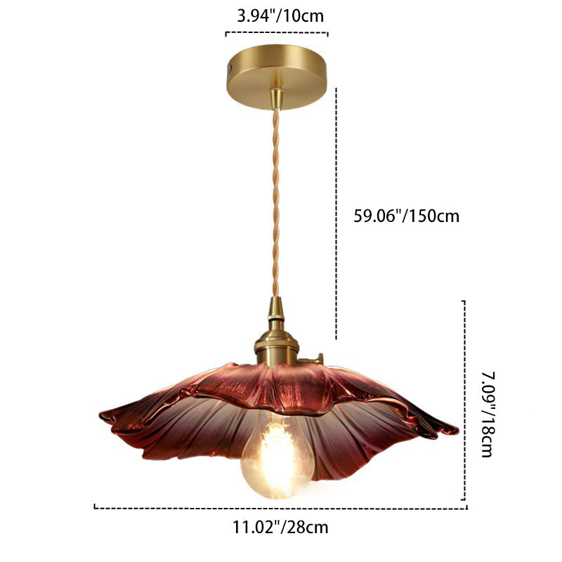 Vintage Lotus Leaf Glass Brass Pendant