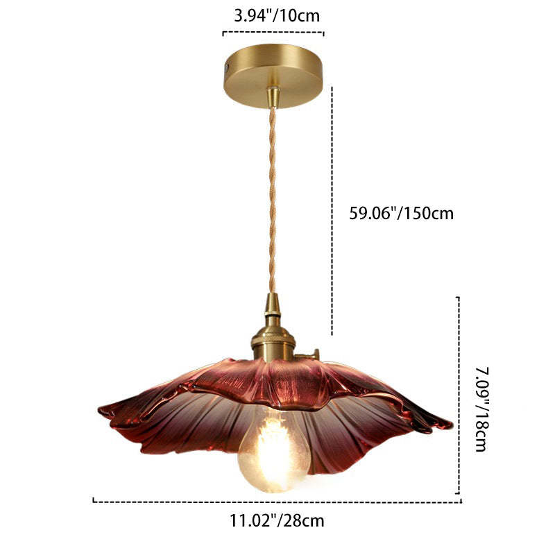 Vintage Lotus Leaf Glass Brass Pendant