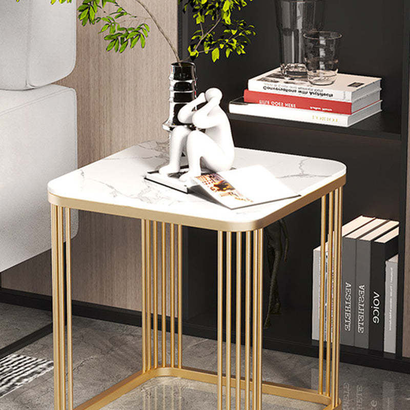 Minimalist Rock Slab Metal Coffee Table — White Gray + Gold Frame