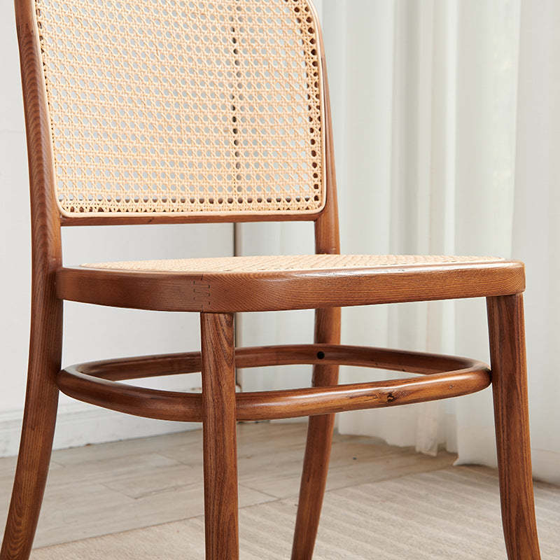 Retro Grid Wood Rattan Dining Chair