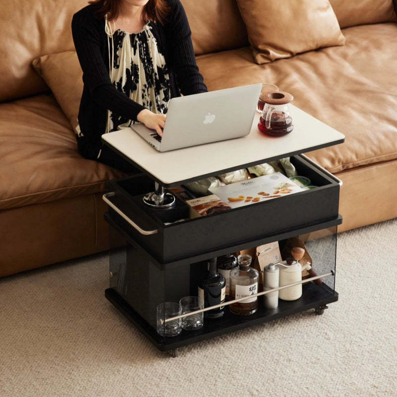 Minimalist Wood Glass Lift-Top End Table 3-Storage