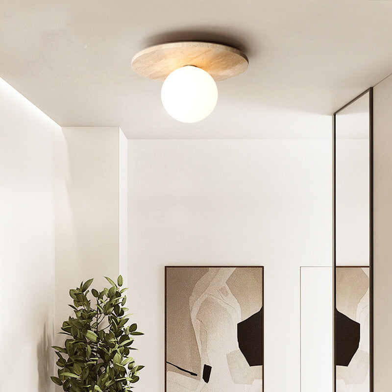 Vintage Round Travertine Flush Mount Light