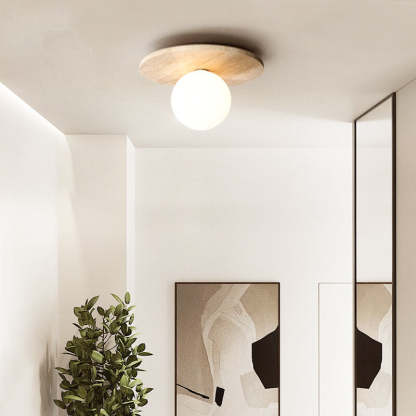 Vintage Round Travertine Flush Mount Light