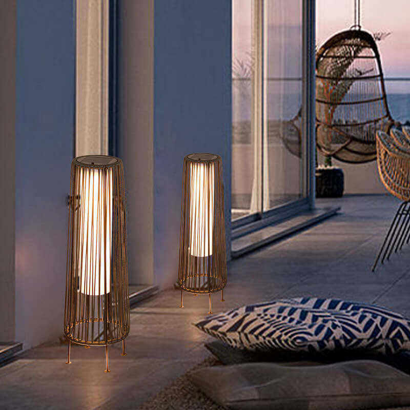 Modern Solar Trapezoidal Iron Rattan Wicker LED Light