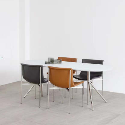 Nordic Curved Leather Steel Dining Chair
