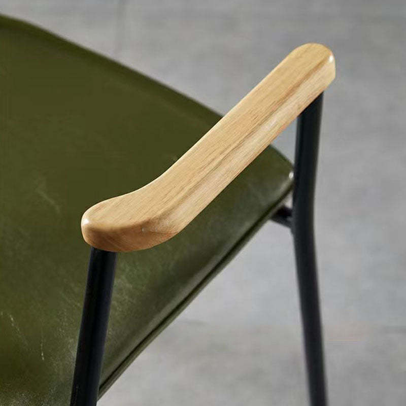 Industrial Upholstered Leather Wood Dining Chair — Green
