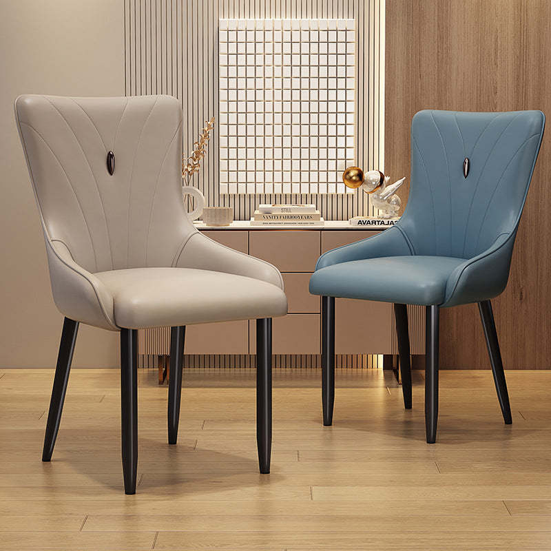 Scandinavian Leather Steel Latex Dining Chair — Latex / Brown