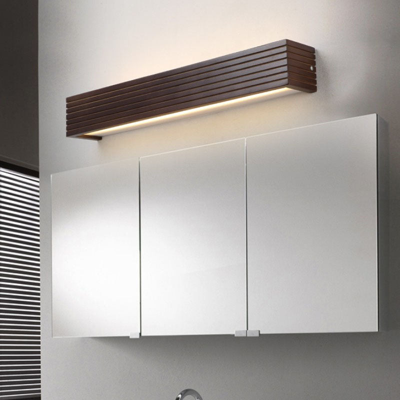 Chinese Striped Wood Cuboid LED Vanity Sconce — Warm Light (3000K) / 110V-120V For US/CA