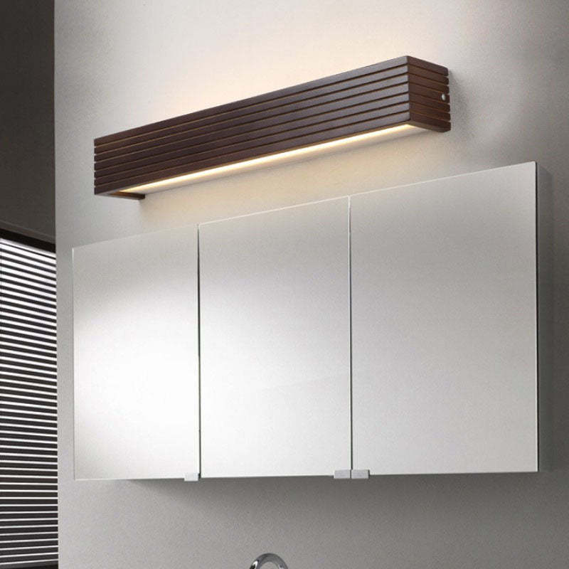 Chinese Striped Wood Cuboid LED Vanity Sconce — Warm Light (3000K) / 110V-120V For US/CA