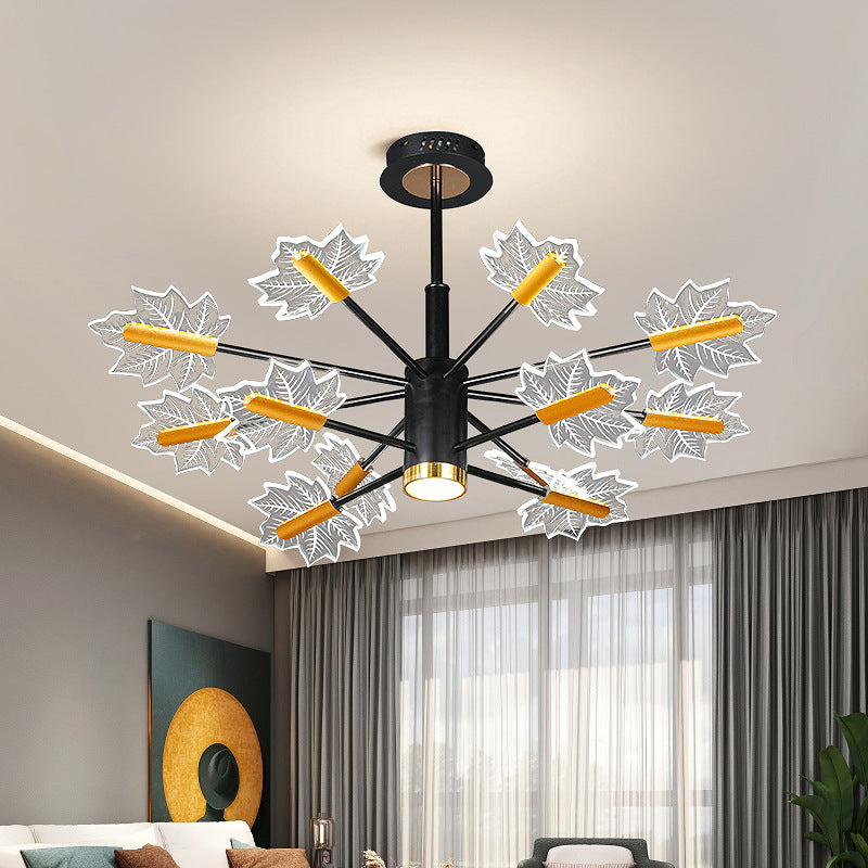 Minimalist Branch Maple Leaf Iron Acrylic LED Chandelier