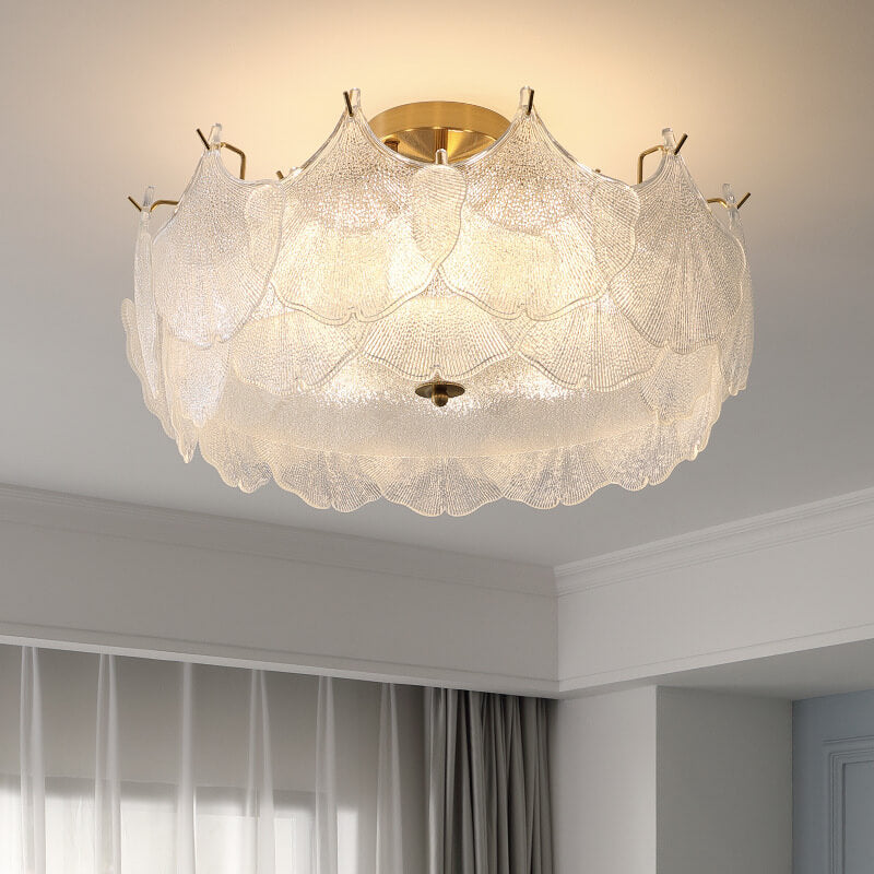 French Ginkgo Leaf Glass 5/8-Light Semi-Flush Ceiling Light