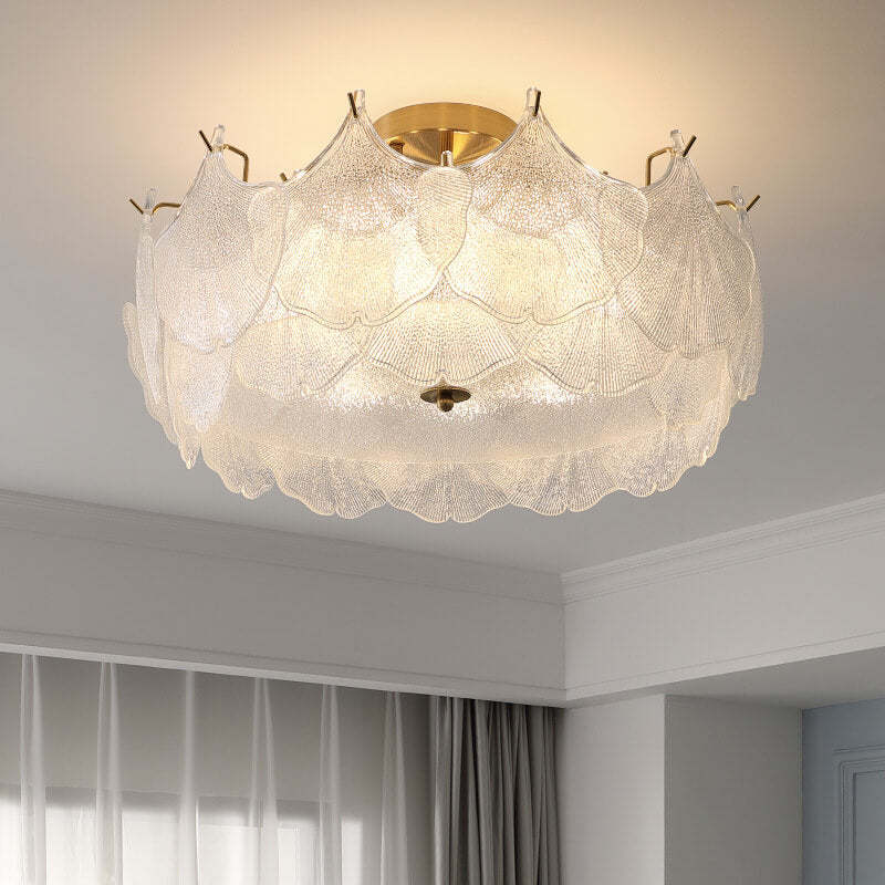 French Ginkgo Leaf Glass 5/8-Light Semi-Flush Ceiling Light