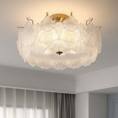 French Ginkgo Leaf Glass 5/8-Light Semi-Flush Ceiling Light