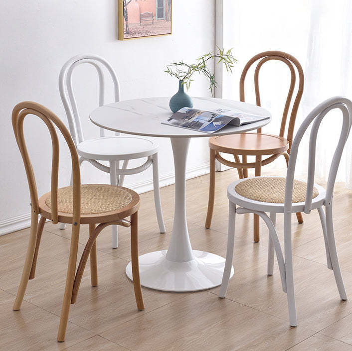 Retro Rattan Beech Metal Arched Dining Chair