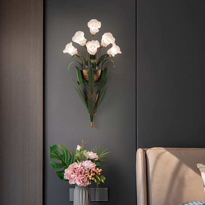 Flower glass wall sconces for bathroom — Frosted / 6-Light / 220V-240V (UK/AU