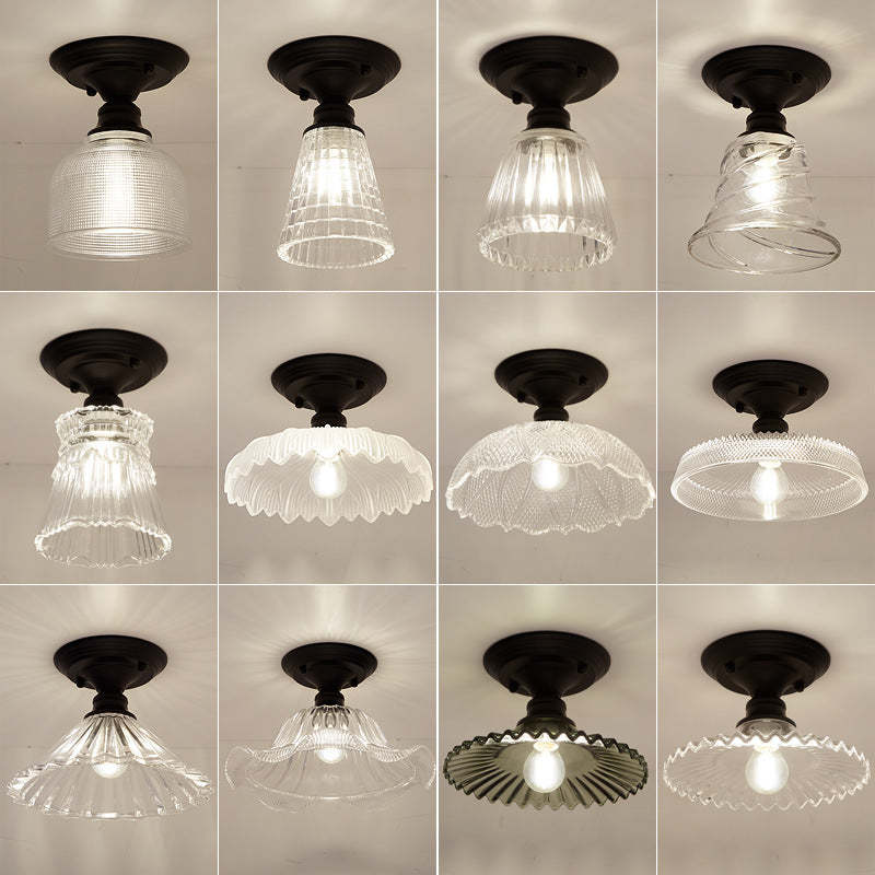 Nordic Vintage Glass Floral Geometry Semi-Flush Light