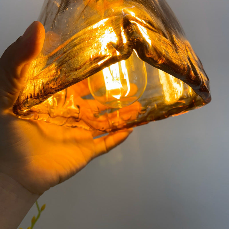 Vintage Amber Square Glass Brass Pendant