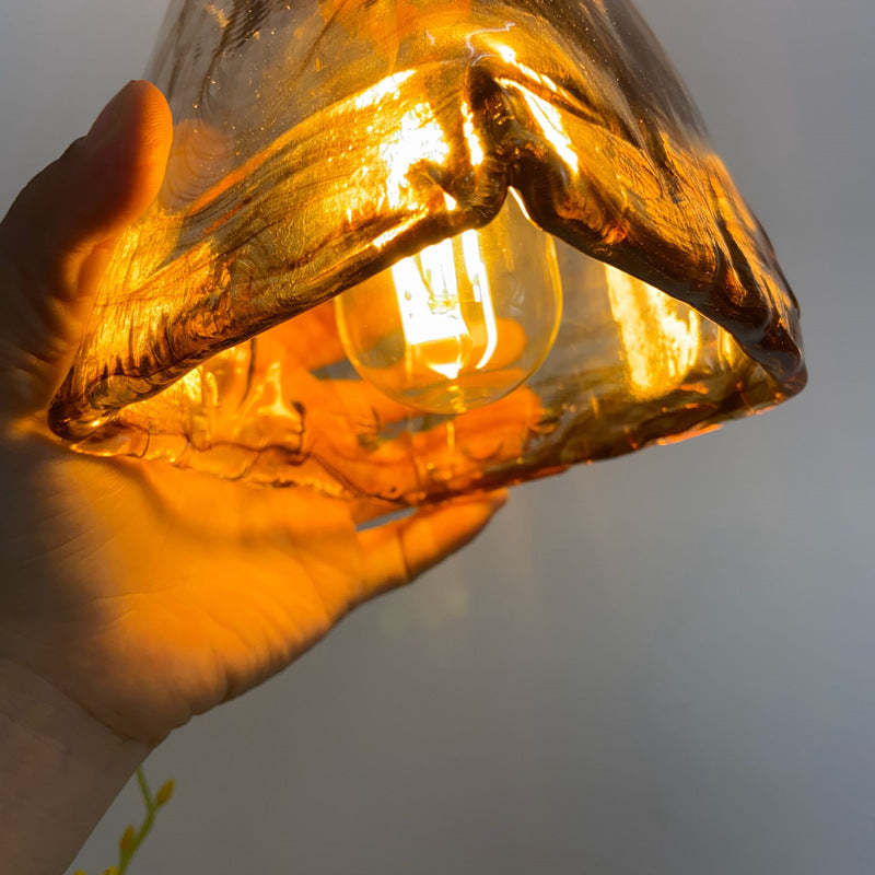Vintage Amber Square Glass Brass Pendant