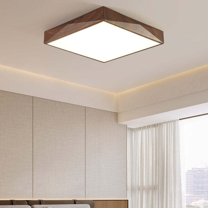 Minimalist Wood Grain Square Geometric LED Flush Mount Light