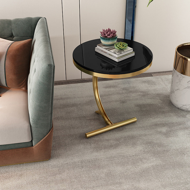 Minimalist Round Marble Metal 2-Tier Side Table