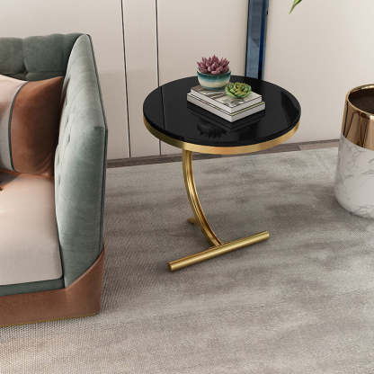 Minimalist Round Marble Metal 2-Tier Side Table