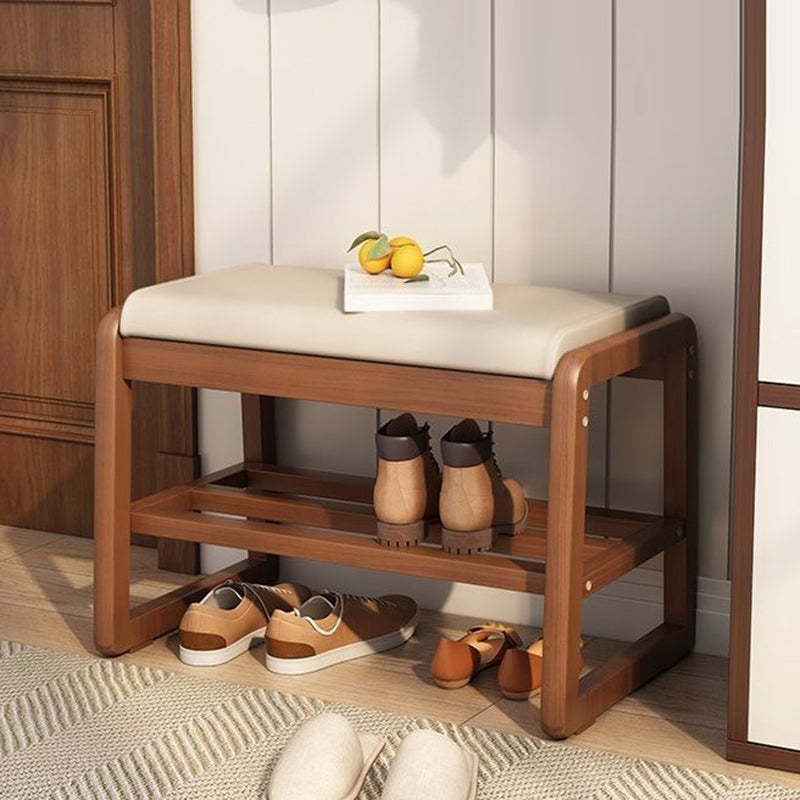 Minimalist Leather Wood 1-Shelf Shoe Storage