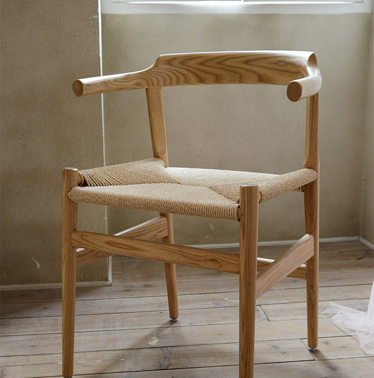Nordic Wood Rope Dining Armchair — Walnut Frame + Beige Rope