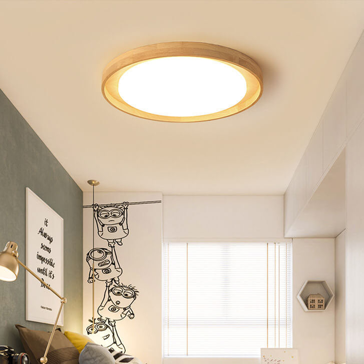 Japanese Wood Round LED Flush Mount Light
